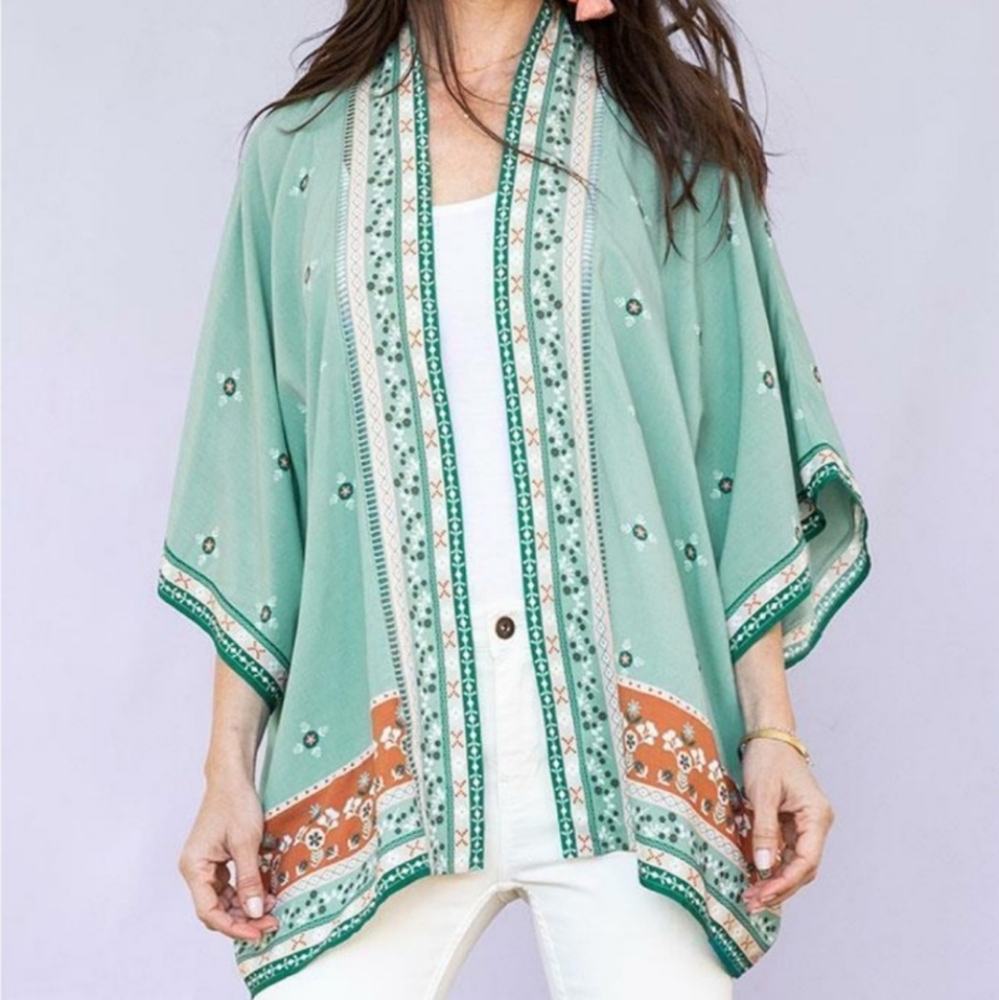 Matilda Jane Boho Green and Orange Kimono Open, Lightweight OS